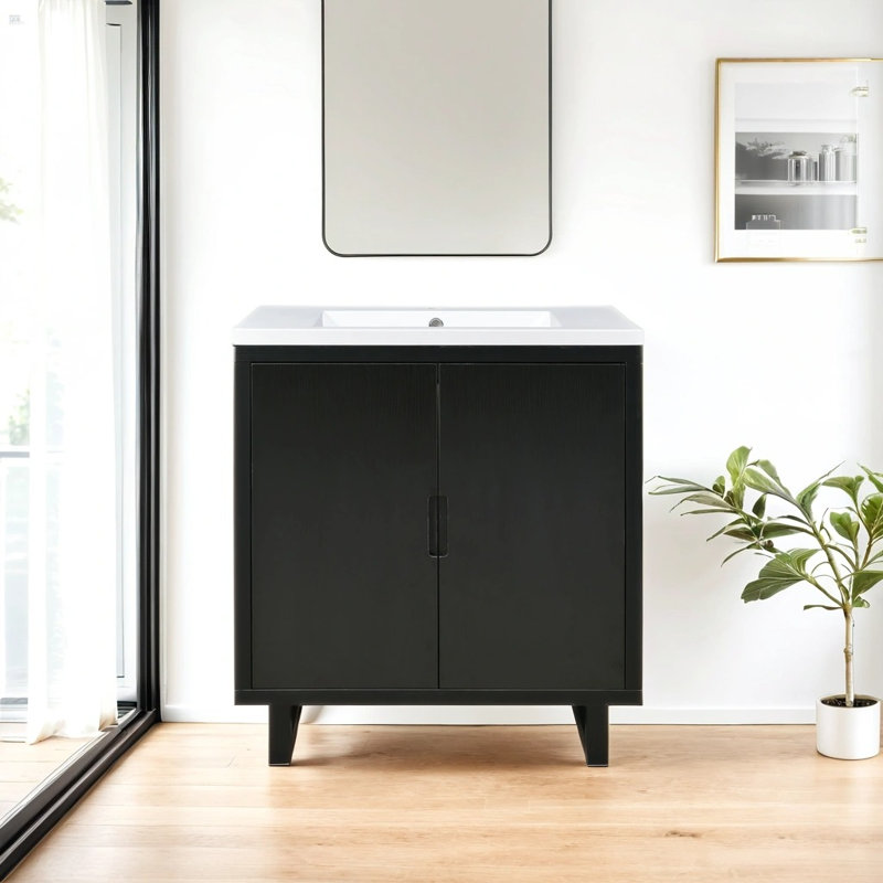 Aguiniga 29.52'' Single Bathroom Vanity with Resin Top, Black