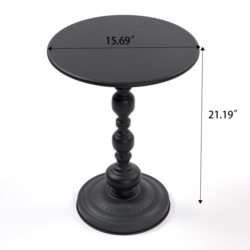 Table de bout ronde élégante avec base piédestal, H 21,19 po x l 15,69 po x P 15,69 po, Noir, 1
