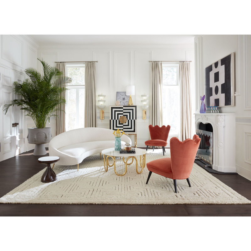 Bergamo Azure Velvet Ether Curved Sofa with Polished Brass Legs