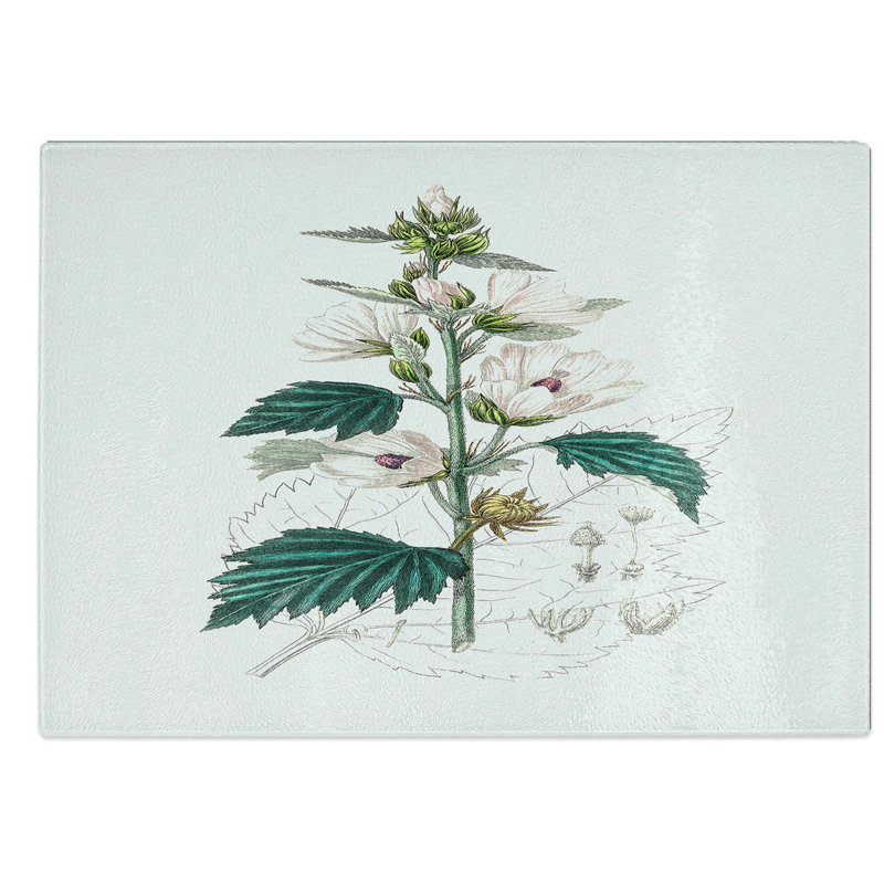 Glass Marsh Mallow Flowers Illustration Chopping Board, 39 cm W x 28.5 cm L