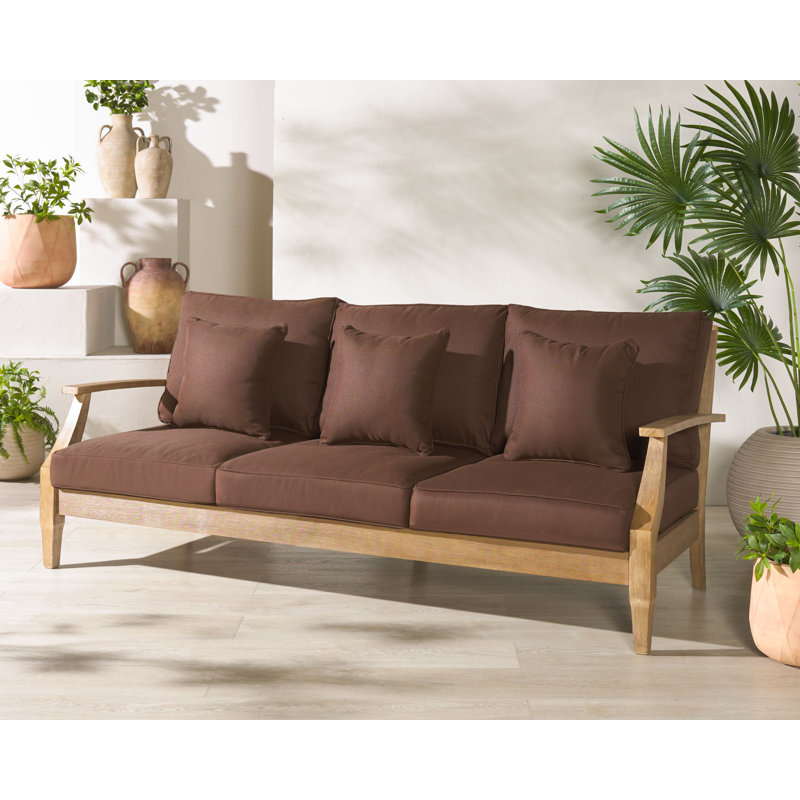 Samya 83'' Wide Outdoor Patio Sofa with Cushions, Natural/Dark Brown