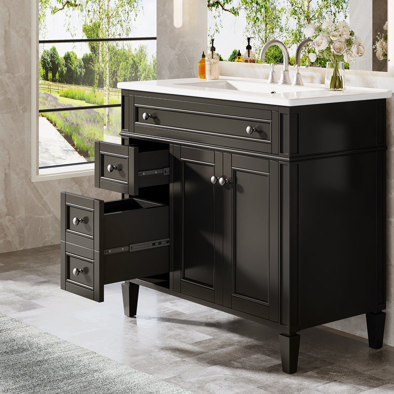 Meuble-lavabo moderne avec lavabo et rangement spacieux, 36", Noir