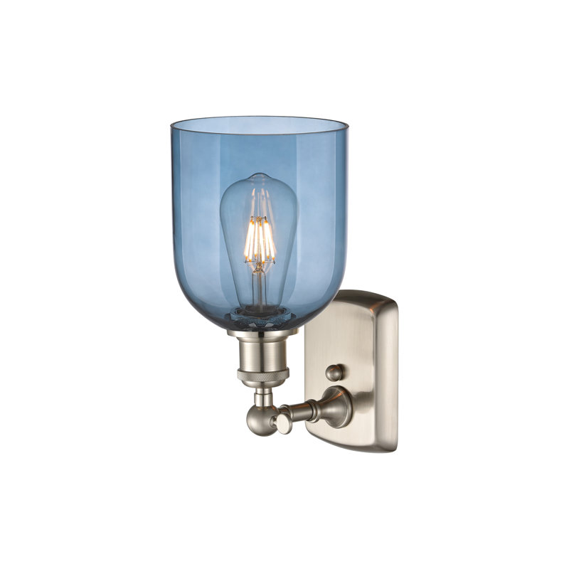 Anacaren Steel Armed Sconce, Satin Nickel, Princess Blue