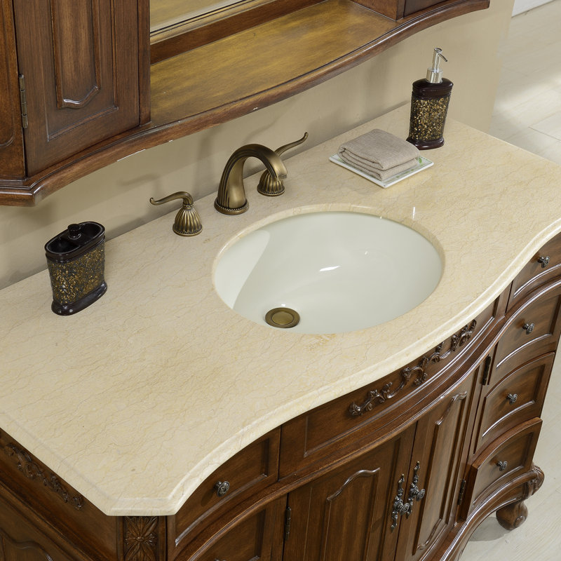 48'' Single Bathroom Vanity with Marble Top, Teak, White