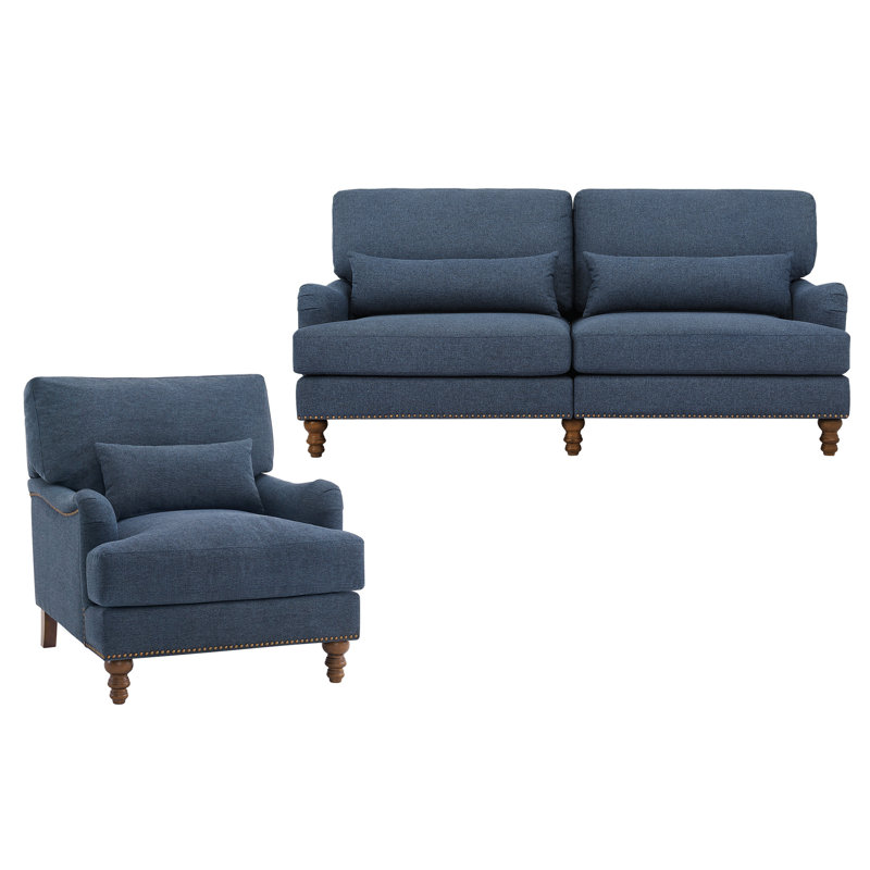 Ensemble de salon rembourré Hierro, Polyester bleu marine