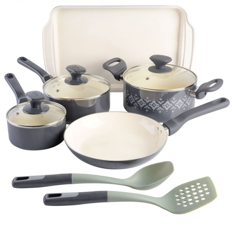 Batterie de cuisine antiadhésive en céramique 10 pièces Tia Mowry, Gris