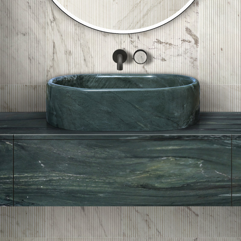 Marble Bathroom Vessel Sink, Semi-Polished Surface, Natural Stone, Genuine Marble, Real Marble, Green
