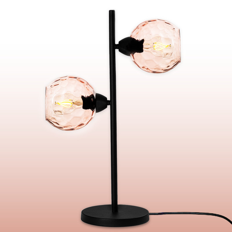 Lampe de table à culot en verre 2 lumières avec base en métal noir - Double lumière moderne, Rose, Noir
