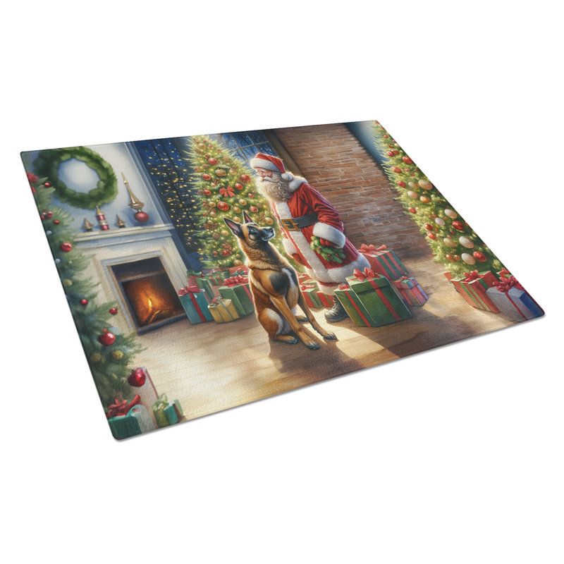Planche à découper en verre Belge Malinois et Père Noël