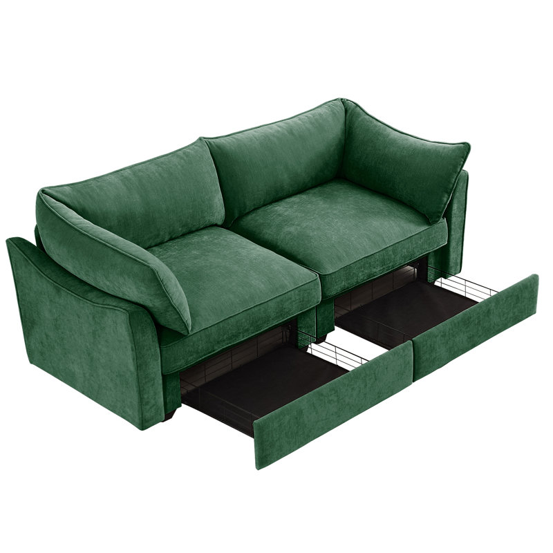 Chenille 2 places avec rangement sous le lit et conception enveloppante pour les petits salons contemporains en chenille, agencements de maisons modernes en forme de croissant