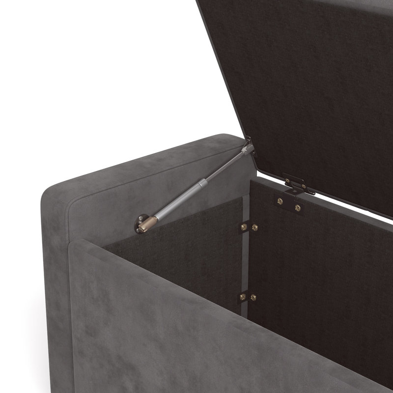 Banc de rangement rembourré Benedetto, Velours gris Lustro