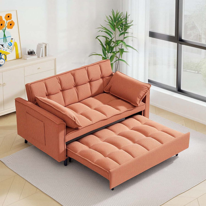 Canapé-lit modulaire en velours côtelé de 54,30 pouces avec causeuse convertible et lit escamotable pour salon moderne