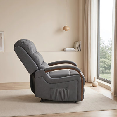 Fauteuil inclinable électrique à deux moteurs pour personnes âgées, fonction massage et chauffage, revêtement en velours égyptien, poches de rangement latérales pratiques, ton gris anthracite