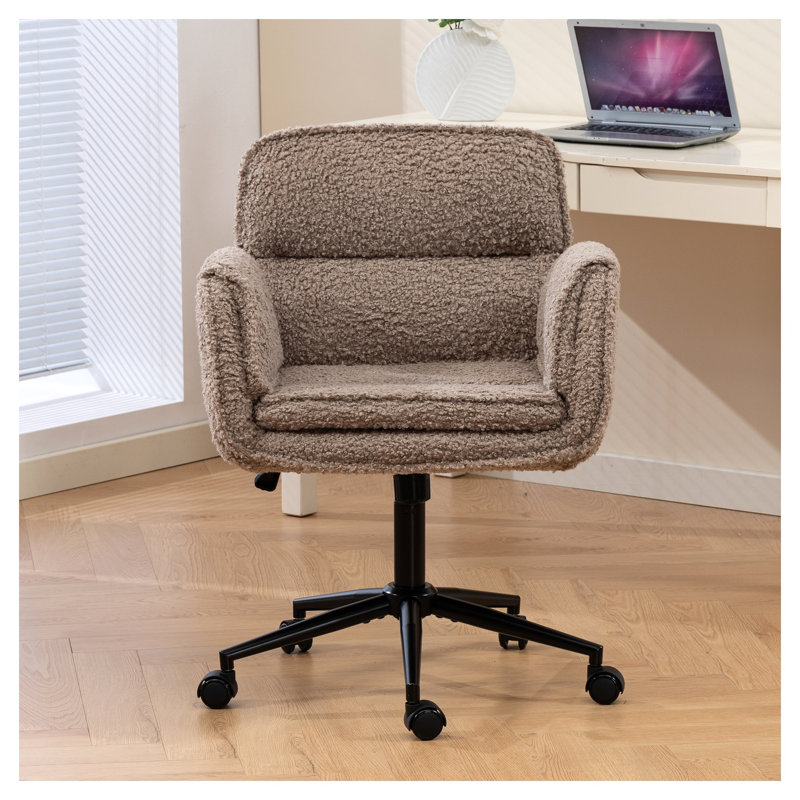 Chaise de bureau pivotante confortable en molleton brun avec accoudoirs pliables - Siège réglable et sièges d'appoint à hauteur réglable