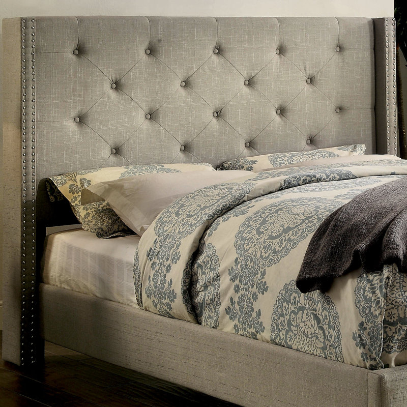 Cecilia Upholstered Wingback Bed, Gray, King