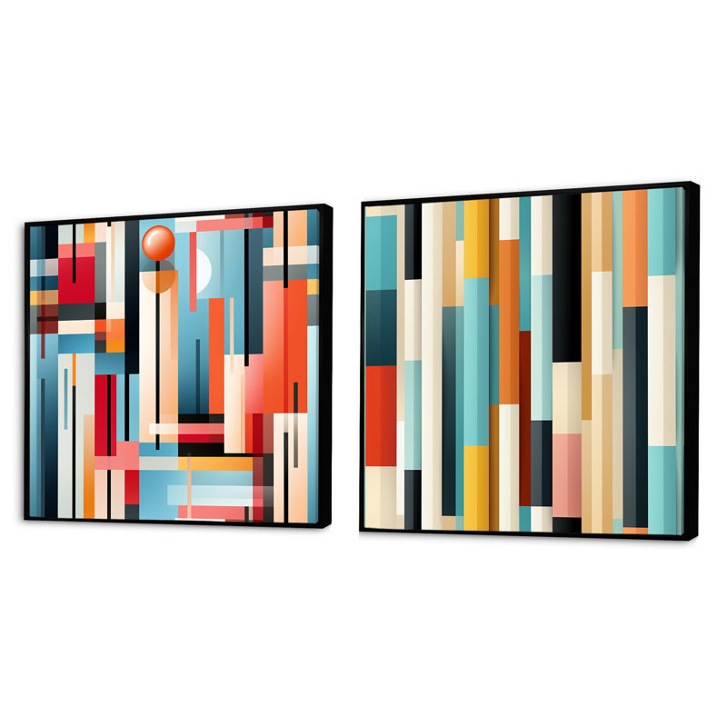 Castaldo - Ensemble de 2 collages de formes carrées abstraites, Cadre flottant noir, H 16 po x l 33 po