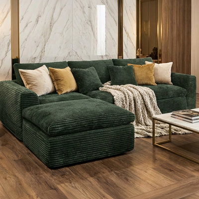 108-inch Boneless Sponge With 30 Density, Double-layer Cushions, 4 Seats, L-shaped, Rolled Arms, Pillow Back, Soft Seat, American Traditional, Corduroy, Ultra- High Foam, Cloud-like Multiple