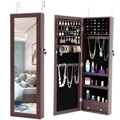 Full-Length Mirror Jewelry Cabinet, Jewelry Armoire Wall Mounted Over The Door Hanging, Lockable -  Latitude Run®, DEDA169F043F42DAAA9569790B68F924