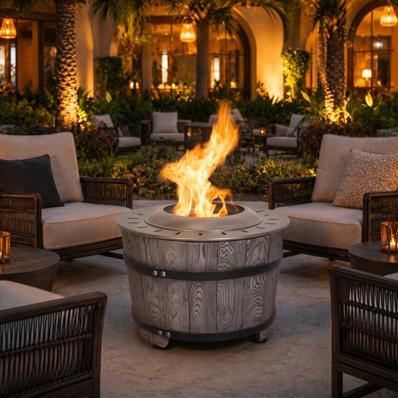 20.5''W x 15''H Outdoor Wood Burning Smokeless Fire Pit with Stainless Steel Storm Cover and Liner, Gray Wood