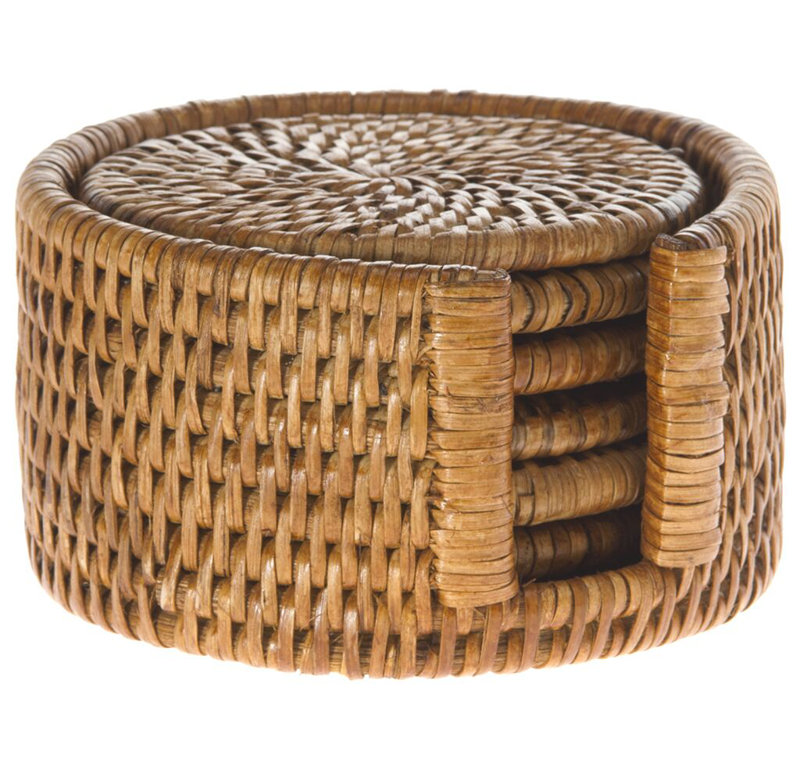 Ensemble de sous-verres Everard avec support, Brun miel