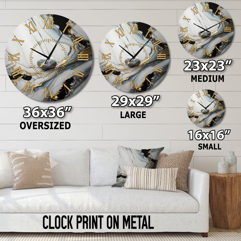 Horloge murale abstraite géode dorée et blanche III, Médium