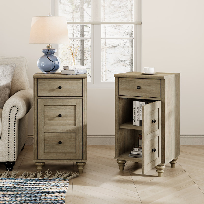 Ensemble de table de bout avec plateau et rangement intégré Scarlett, Gris délavé