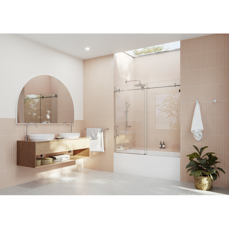 Eclipse 56 - 60 in. x 60 in. Fully Frameless Sliding Bathtub Door, Polished Chrome
