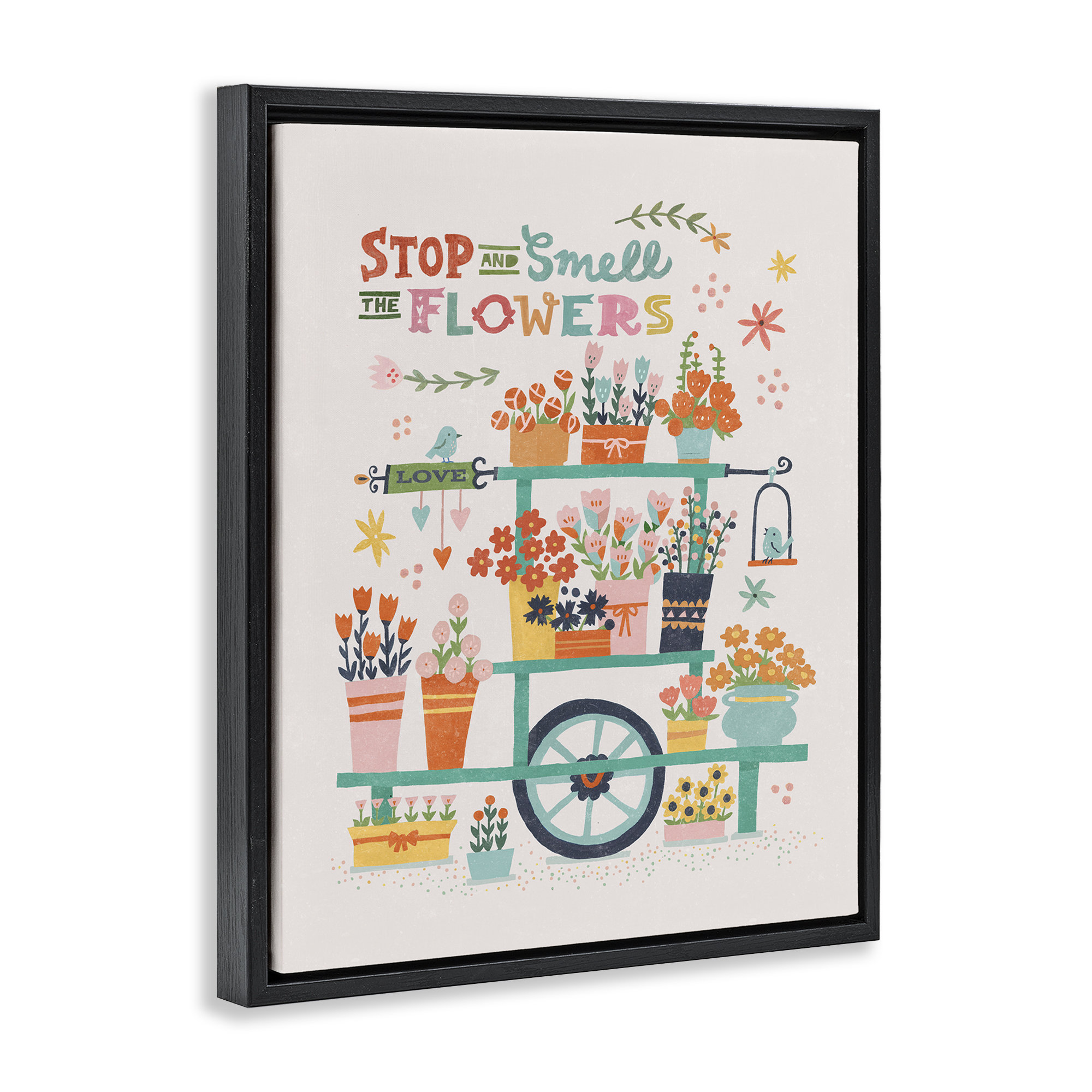 Trinx Inspiring Assorted Flower Cart Framed Floater Canvas Wall Art by ...