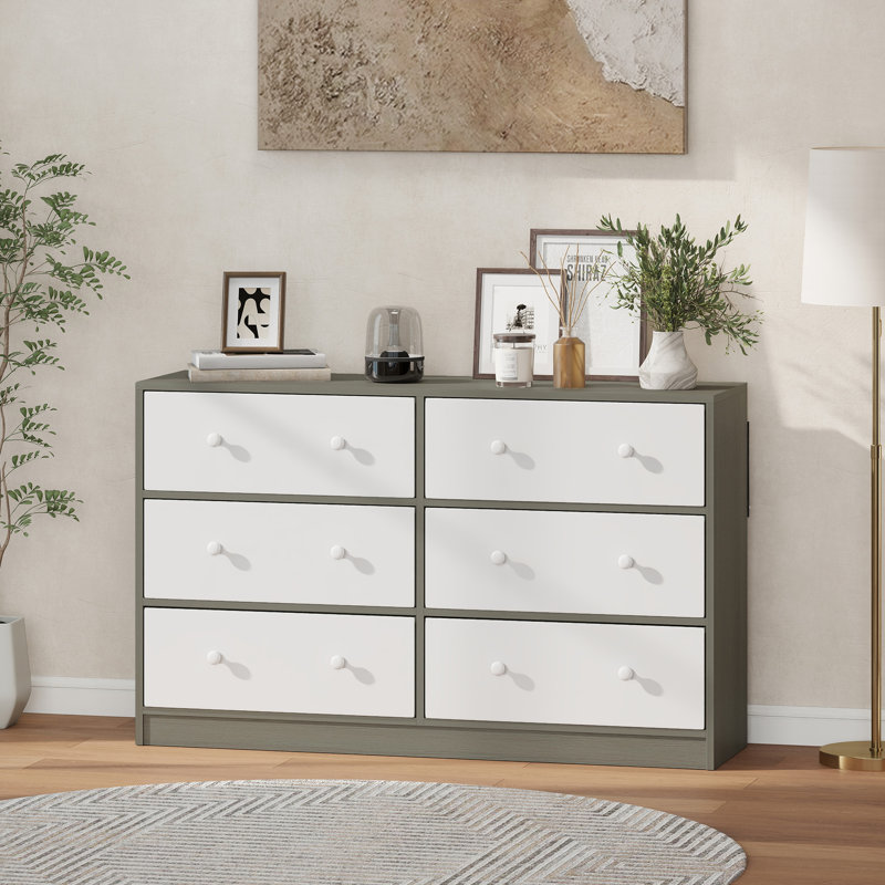 114cm W 6 - Drawer Chest of Drawers, White/Grey