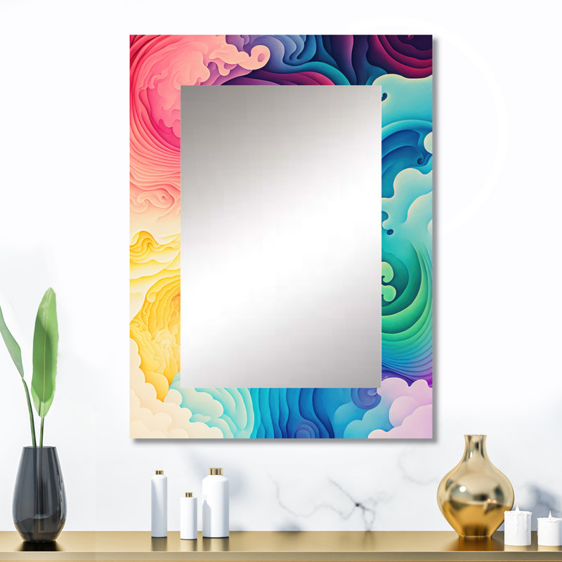Multicolore Swirly Clouds IV - abstrait spirales uniques, grand miroir mural moderne, art imprimé en métal, 32 po x 24 po