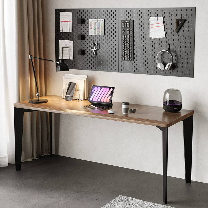 Bureau rectangulaire brun et noir en bois massif, H 29,53 po x l 86,61 po x P 23,62 po