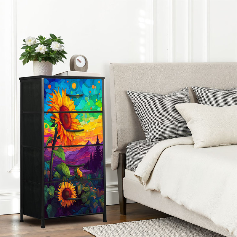 4 Drawer Dresser for Bedroom, Narrow Chest of Drawers, Wooden Top and Study Iron Frame 18"x37.5"-(WxH)
