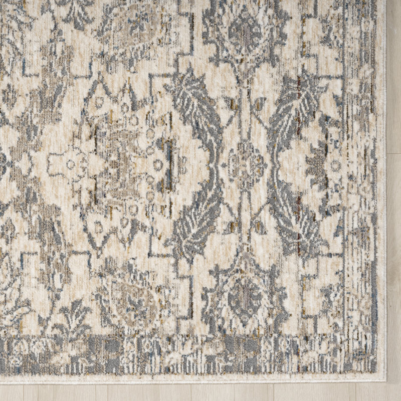 Retha Limestone Bloom Power-Loomed Area Rug, Runner 2'6" x 8'