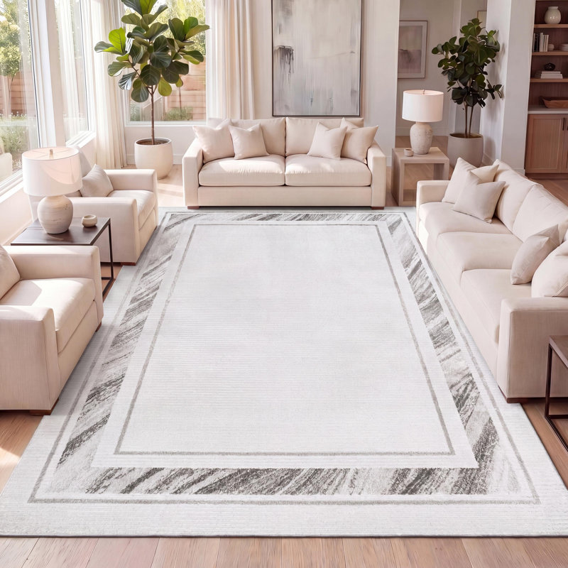 Tapis argenté / blanc Maythel, Rectangle 7 pi 9 po x 10 pi