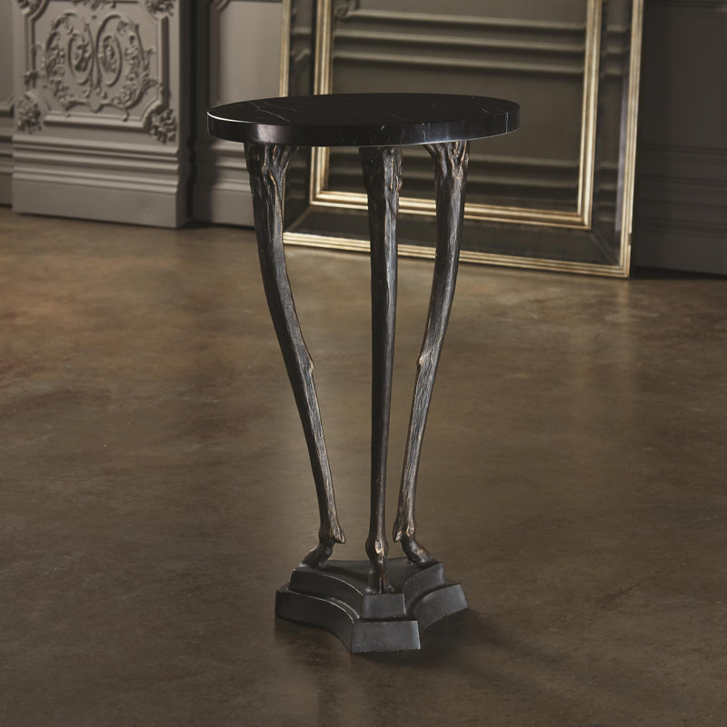 Elegant Bronze and Black Marble Round Side Table, 27.75"