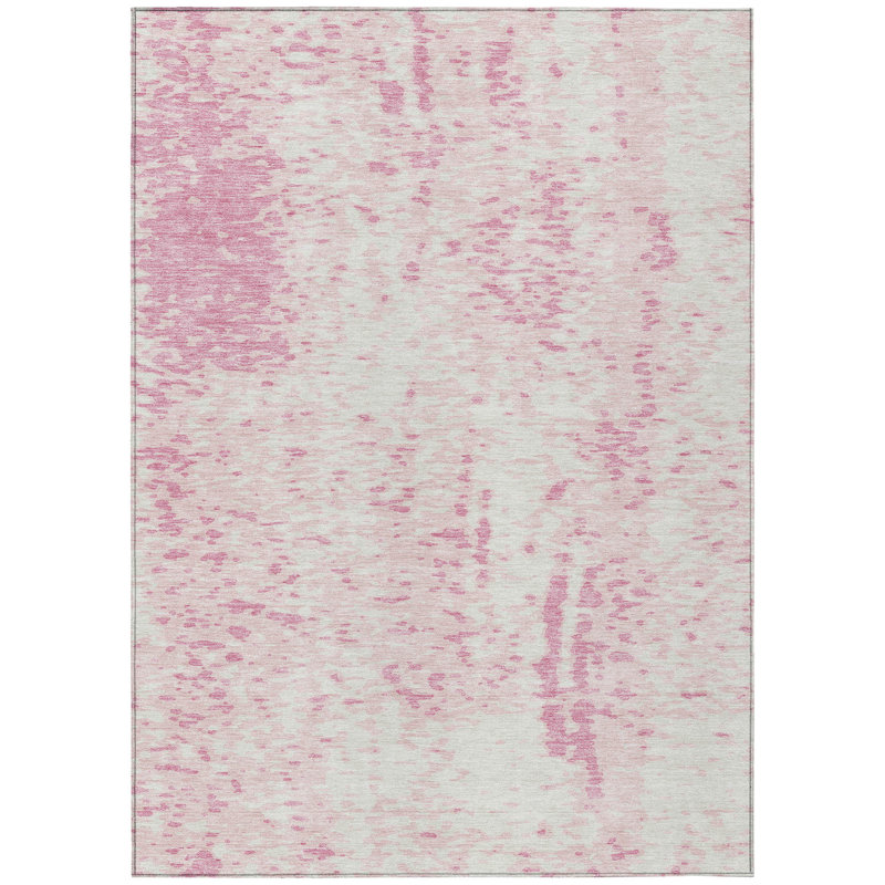 Tapis intérieur lavable abstrait 8 pi x 10 pi rose et ivoire