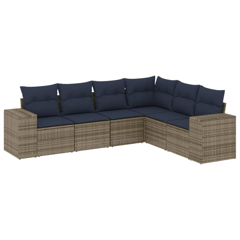 7 Piece Patio Sofa Set With Cushions Poly Rattan, Navy Blue Cushion/Gray Frame