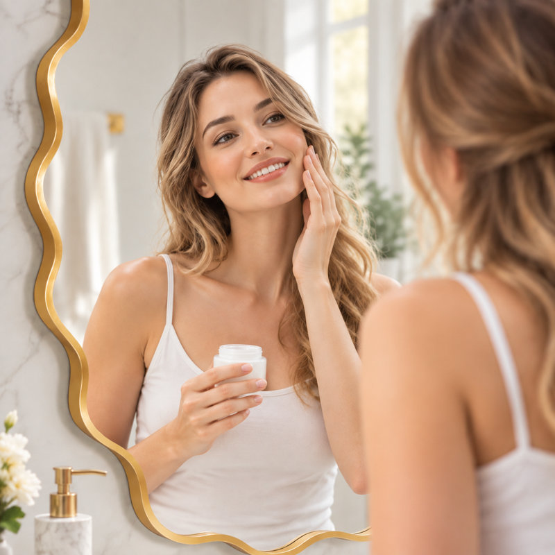 Ensemble de 2 miroirs muraux ovales ondulés, miroirs décoratifs modernes avec cadre en aluminium et verre HD sans distorsion pour salle de bain, chambre, salon et entrée.