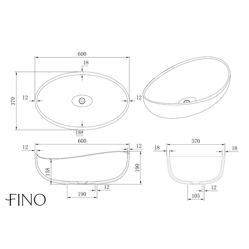 Ebern Designs 60mm L x 37mm W Natural Stone Oval Sink