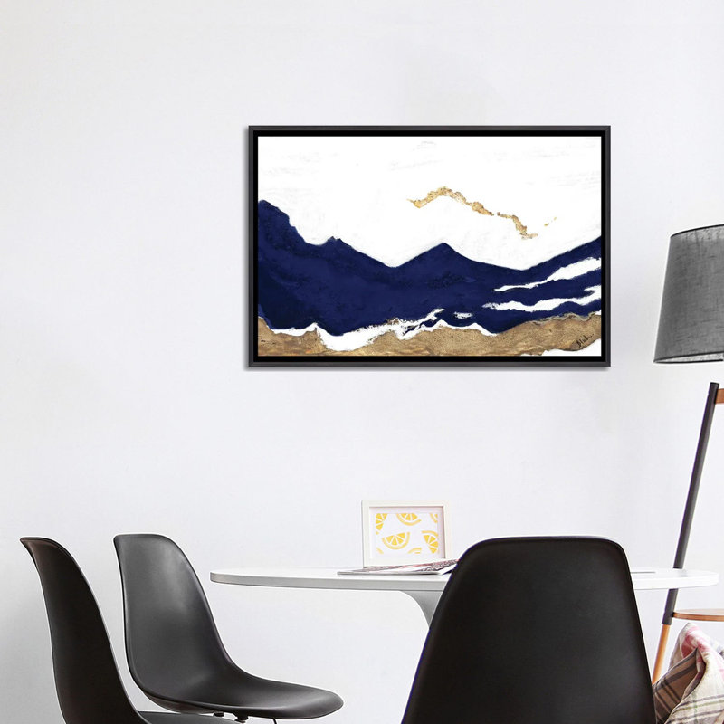 Imprimé bleu marine et or Tierra II par Patricia Pinto - reproduction, H 40 po x l 26 po x P 1,5 po, Pas de tapis