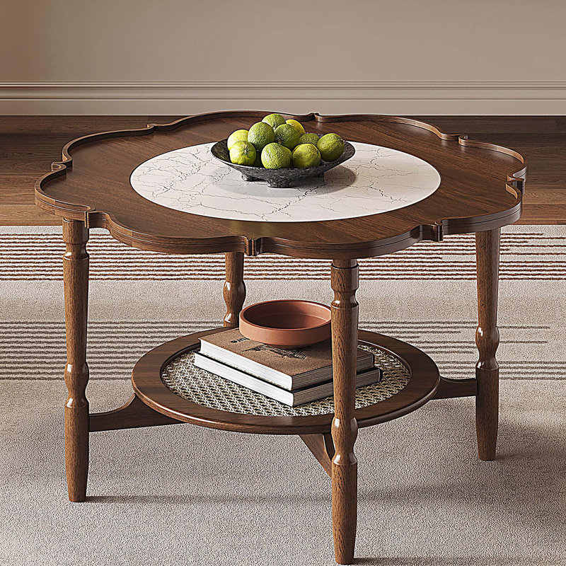 Table basse à 2 niveaux avec rotin