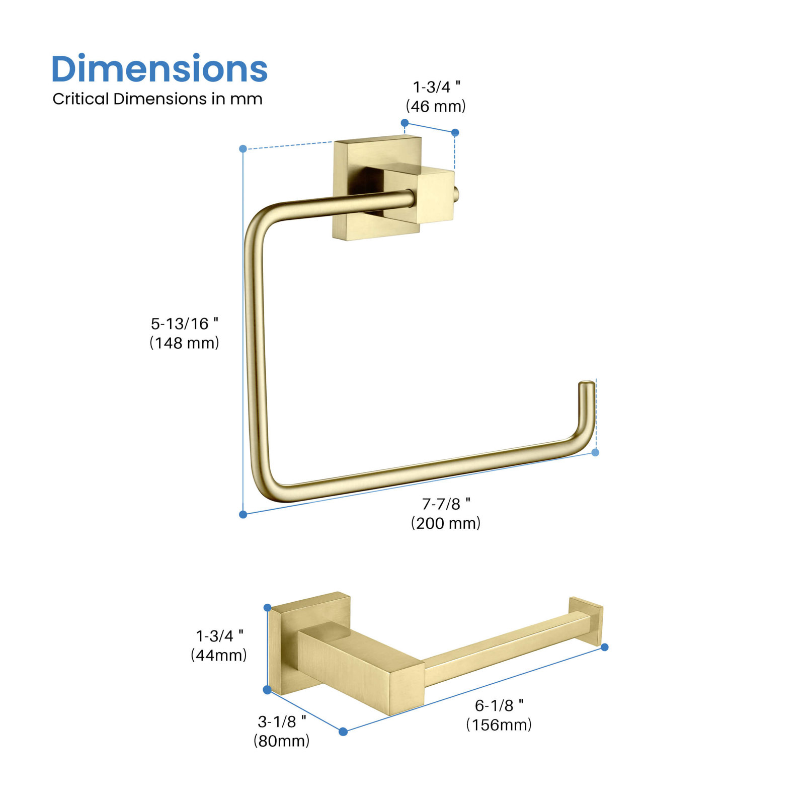 Cube 2-Piece Bathroom Hardware Set, Brushed Gold