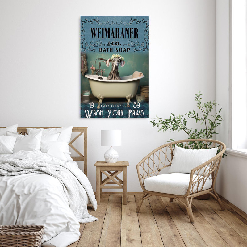 Weimaraner Bath Soap 2 - 1 Piece Rectangle Graphic Art Print On Wrapped Canvas, H 20 po x l 16 po x P 1,25 po