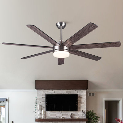 62 po Ventilateur de plafond intelligent intégré en nickel brossé à DEL avec télécommande