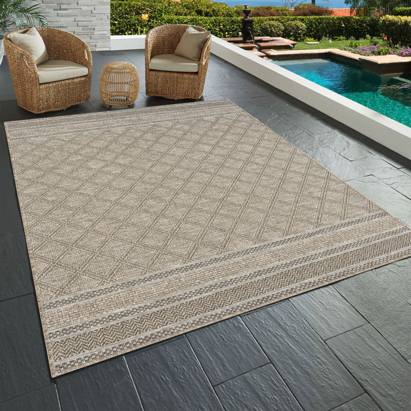 Harril Flatweave Faux Jute Tan/Natural Indoor/Outdoor Rug, Rectangle 5' x 7'