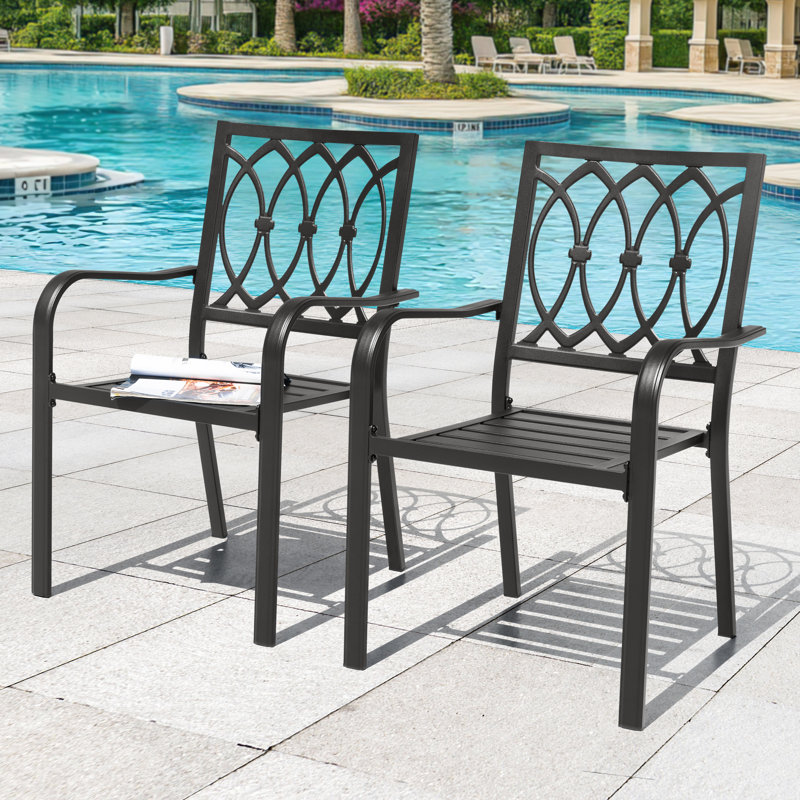 Chaises de salle à manger de patio 2 pièces, siège ventilé à lattes et accoudoirs courbés