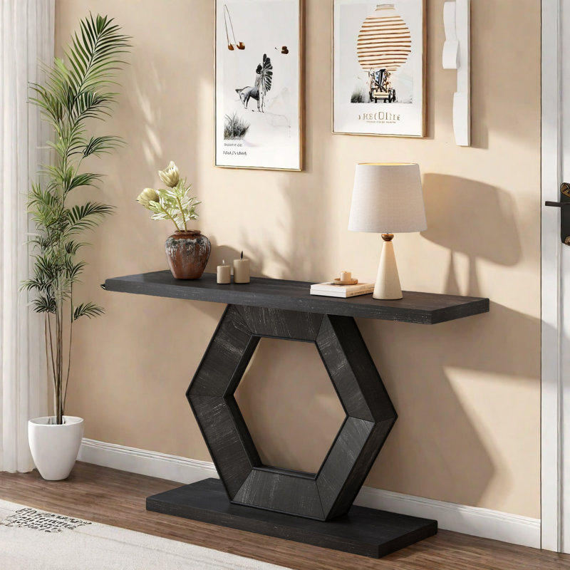 Modern Console Table With Striking Hexagon Legs, Premium Fir Veneer Finish, Durable Mdf Construction, Functional Storage, Easy Assembly - Ideal Entryway Accent Table For Hallway