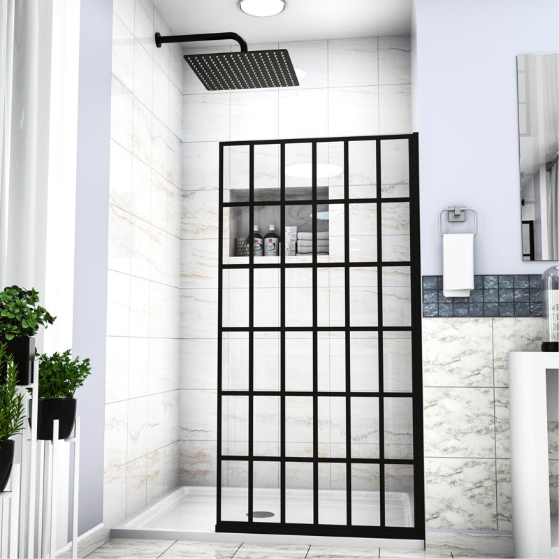 38"x72" Shower Door In Matte Black - Single Panel, Sophisticated Bathroom Accessory Fixed 38" W X 72" H Versatile Enhancement