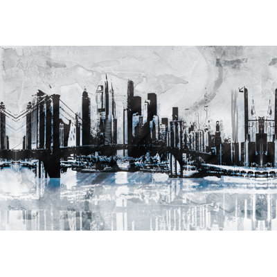 Steel Blue Cityscape - Wrapped Canvas Painting