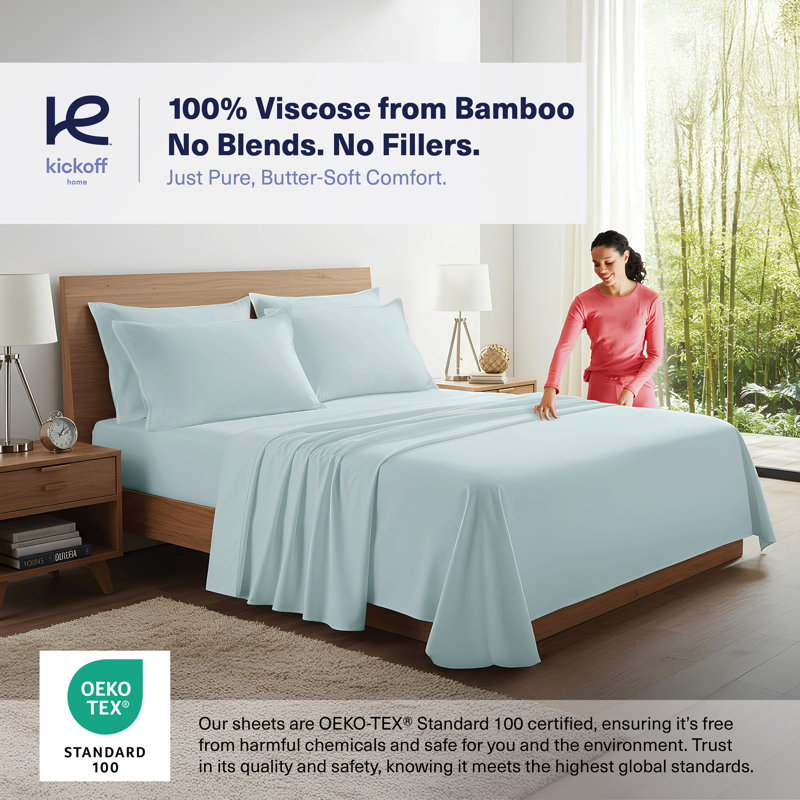 100% Organic Viscose From Bamboo Sheets Set, 300 Thread Count, 3-pc Set, Luxury Cooling Sheets, Deep Pockets - Gift-Ready Packaging, Twin Size (Sky Blue)